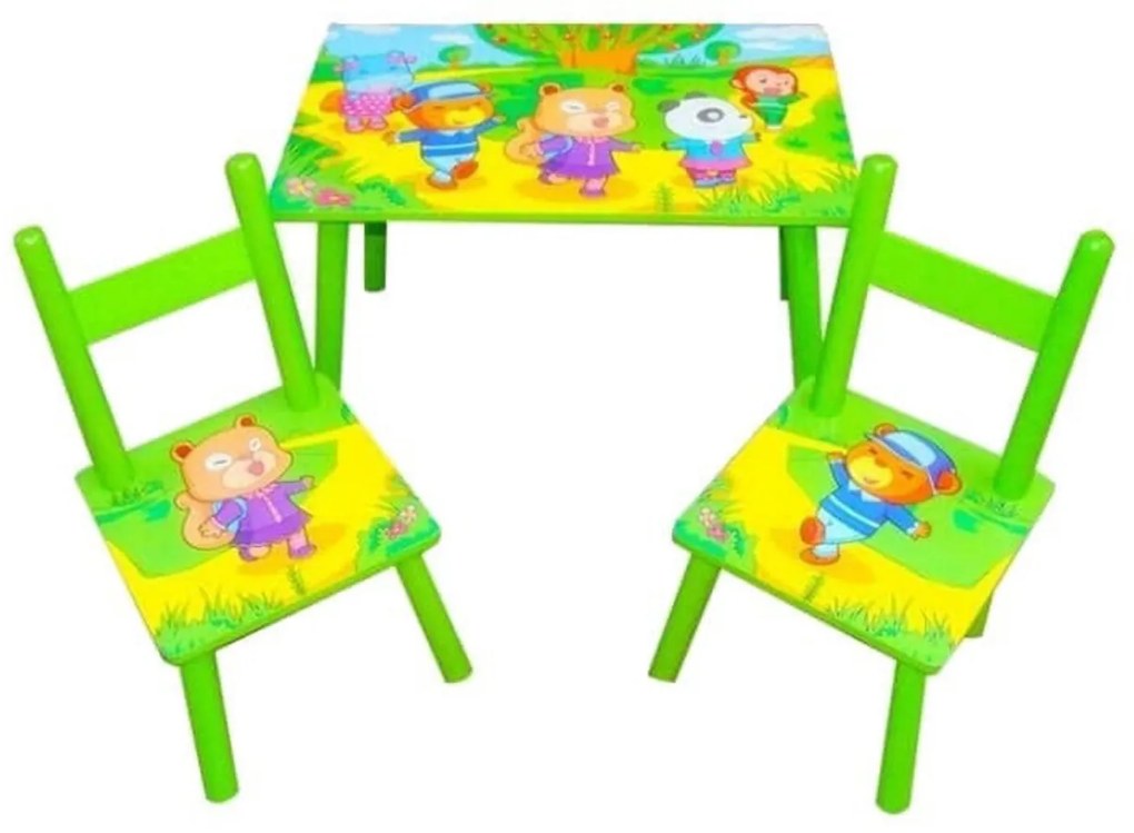 Masuta copii din MDF cu doua scaune Novokids™ My first table, dimensiuni 59X39X40, suprafata lucioasa, Verde