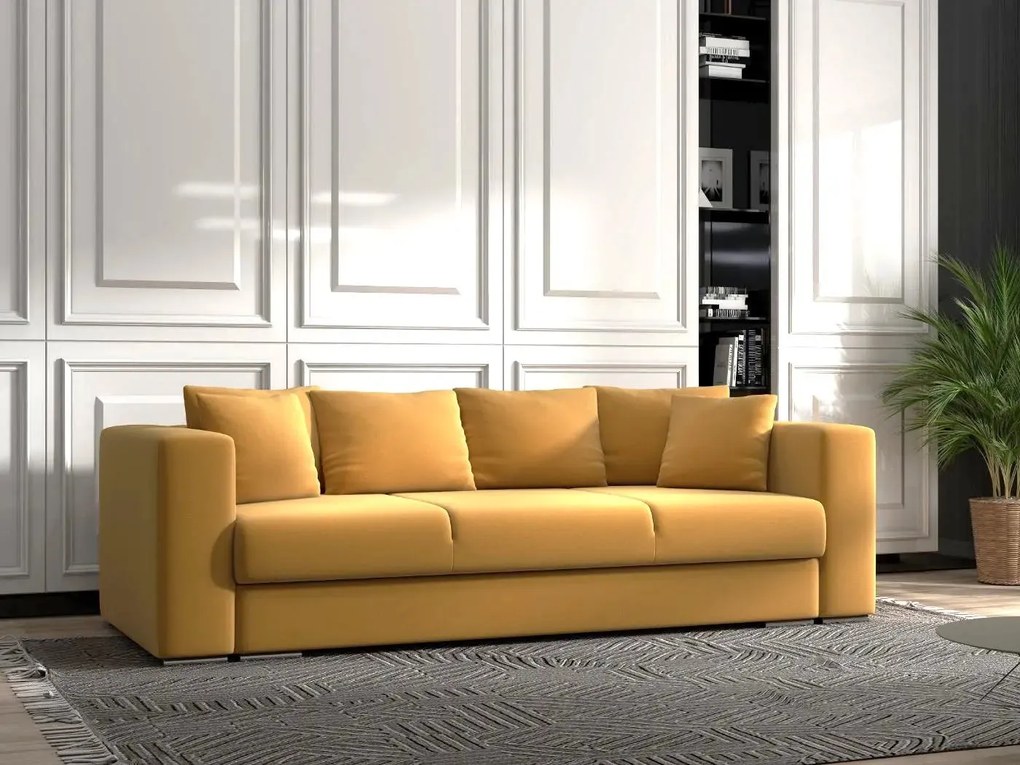 Canapea extensibilă dumonde cu ladă de depozitare si sezut confortabil din spuma high-density, Gloria Royal Muștar  240x100 cm