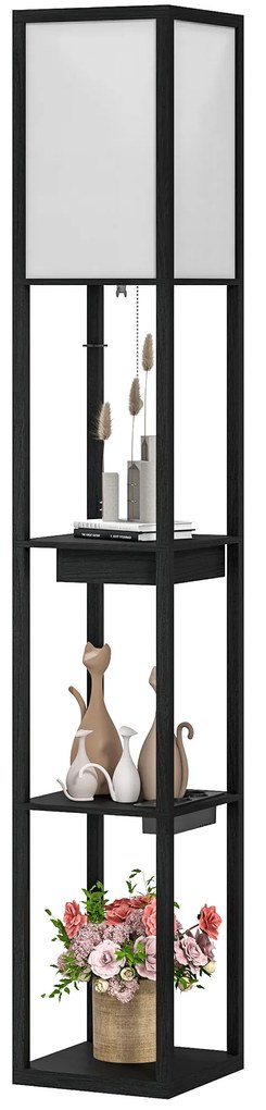 HOMCOM Lampadaire modern cu LED-uri și rafturi cu port USB A+C, comutator la picior pentru salon, cameră, birou, negru | Aosom Romania