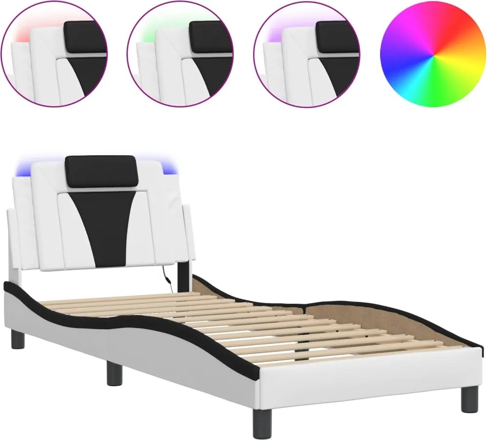vidaXL Cadru de pat Viana cu LED fără saltea alb/negru 90x190 cm