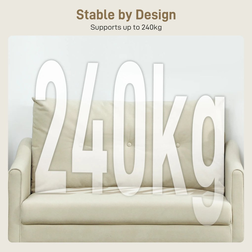 HOMCOM Canapea cu 2 Locuri din Catifea cu Spătar Matlasat și Pernă Detașabilă, Canapea Compactă Modernă cu Picioare din Metal pentru Sufragerie, 124x73x92 cm, Crem | Aosom Romania