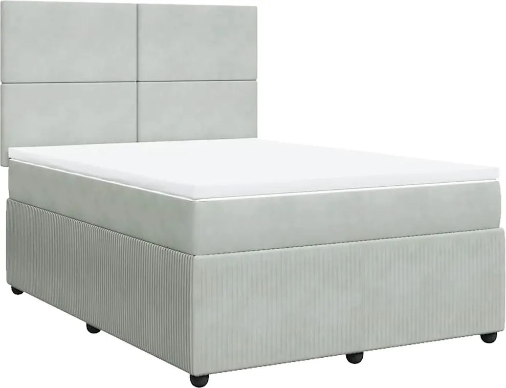 vidaXL Pat box spring cu saltea, gri deschis, 140x200 cm, catifea