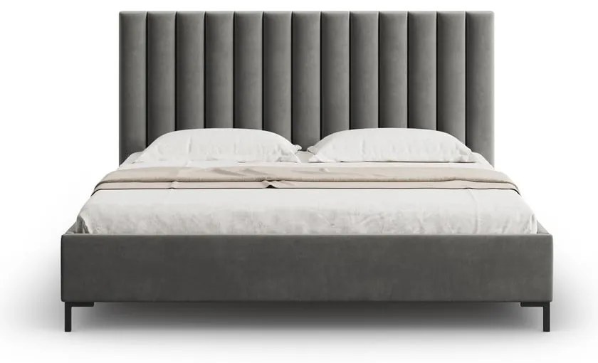 Pat matrimonial gri tapițat cu spațiu de depozitare și somieră 200x200 cm Casey – Mazzini Beds