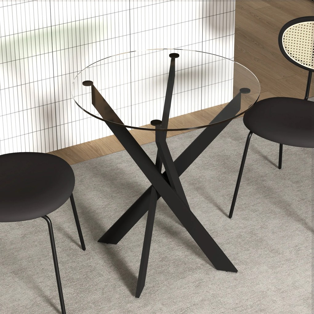HOMCOM Masa de dining moderna din sticla, diametru 70 cm, Masa de bucatarie cu placa de sticla securizata si picioare din metal, pentru 4 persoane | Aosom Romania