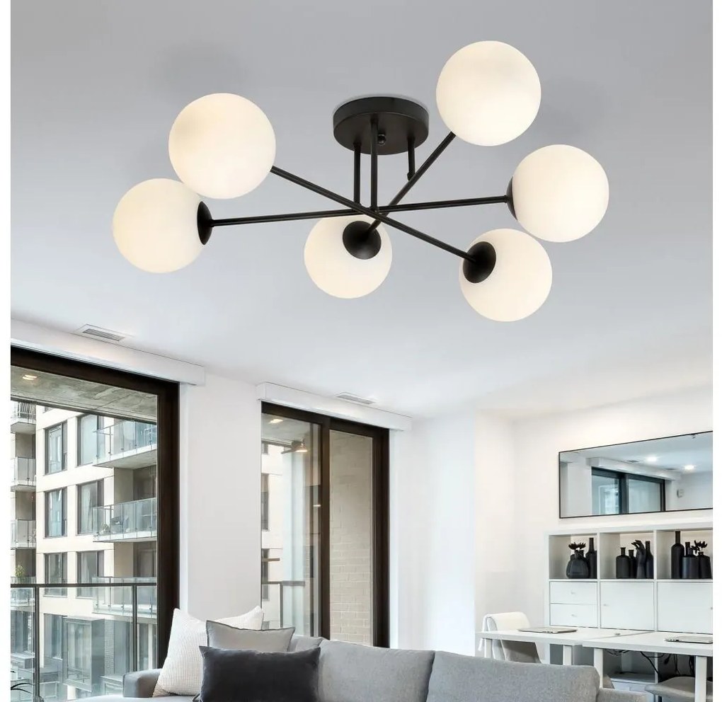 Lustră pe tijă ROMA 6xE14/10W/230V negru/alb