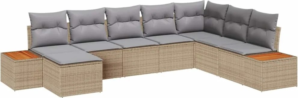 vidaXL Set de canapele pentru grădină cu pernă 8 pcs Bej Rattan poli