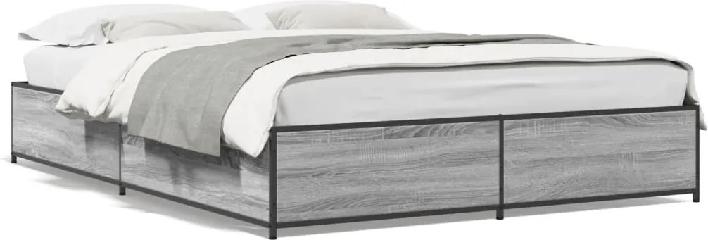 vidaXL Cadru de pat, gri sonoma, 120x190 cm, lemn prelucrat și metal