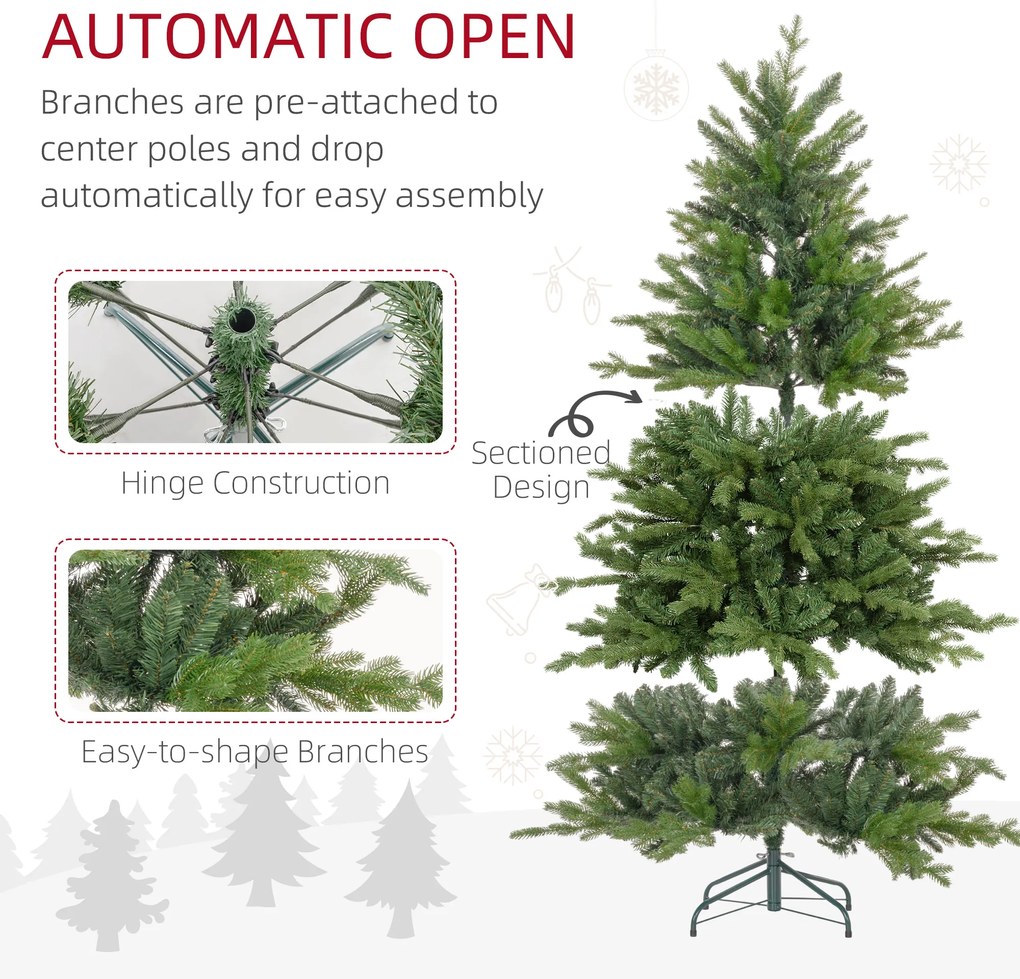 HOMCOM Brad de Crăciun Artificial cu 1821 Crengi, Brad de Crăciun Pliabil cu Bază Metalică, Ø117x180 cm, Verde | Aosom Romania