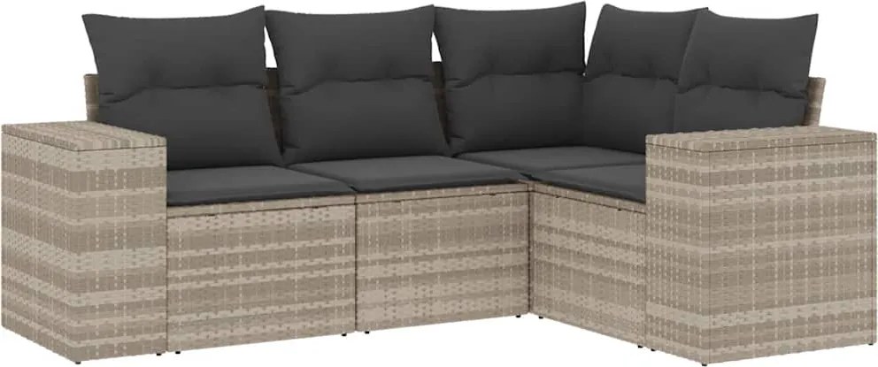 vidaXL Set canapea de grădină cu perne, 4 piese, gri deschis poliratan