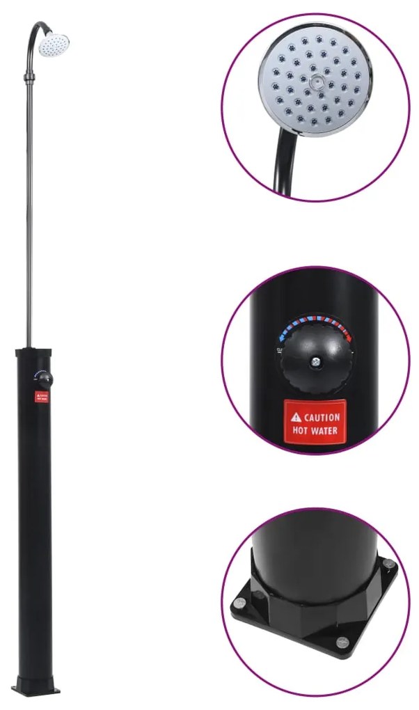 vidaXL Duș solar de grădină, negru, 215 cm, 8 L