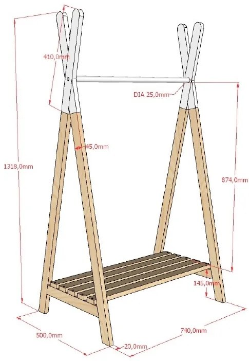 Suport Haine NATURE, Design Tip Tipi, din Lemn de Stejar – Vipack