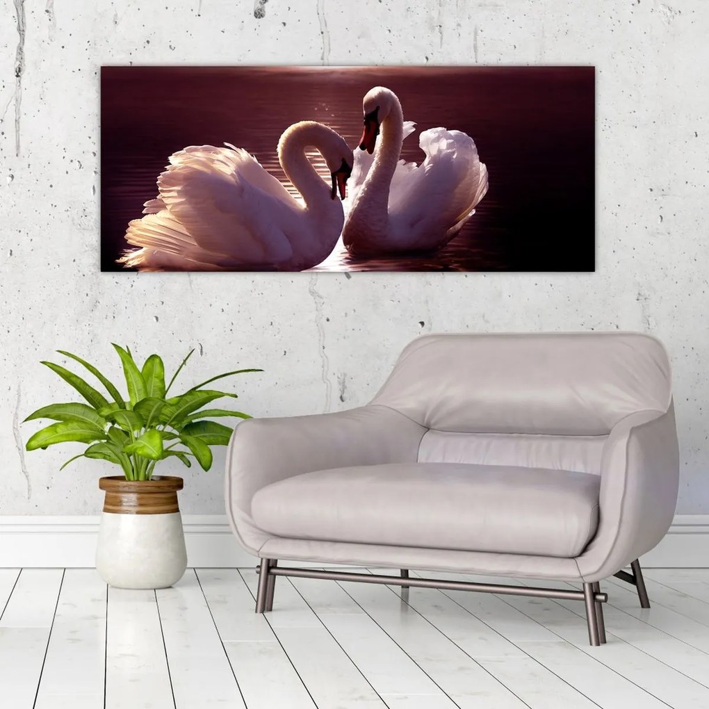 Tablou - Lebede pe lac (120x50 cm)