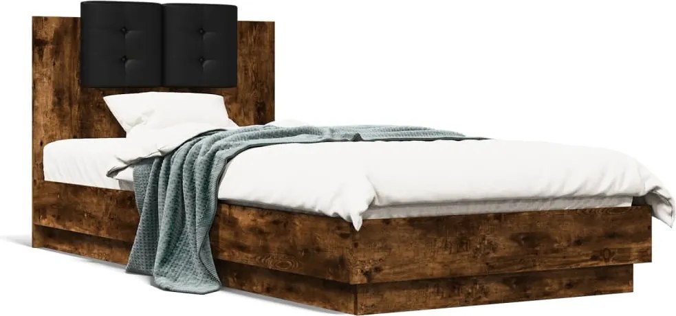 vidaXL Cadru de pat cu tăblie stejar fumuriu 100x200 cm lemn prelucrat