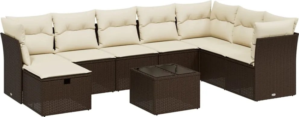 vidaXL Set canapele de grădină cu perne, 9 piese, maro, poliratan