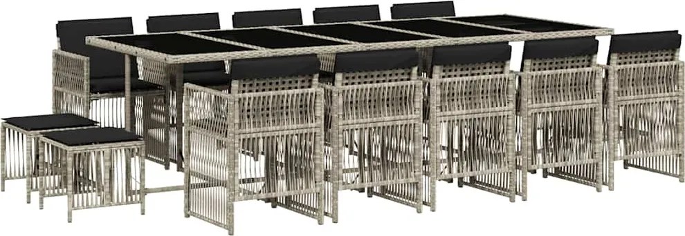 vidaXL Set mobilier de grădină cu perne 15 piese gri deschis poliratan