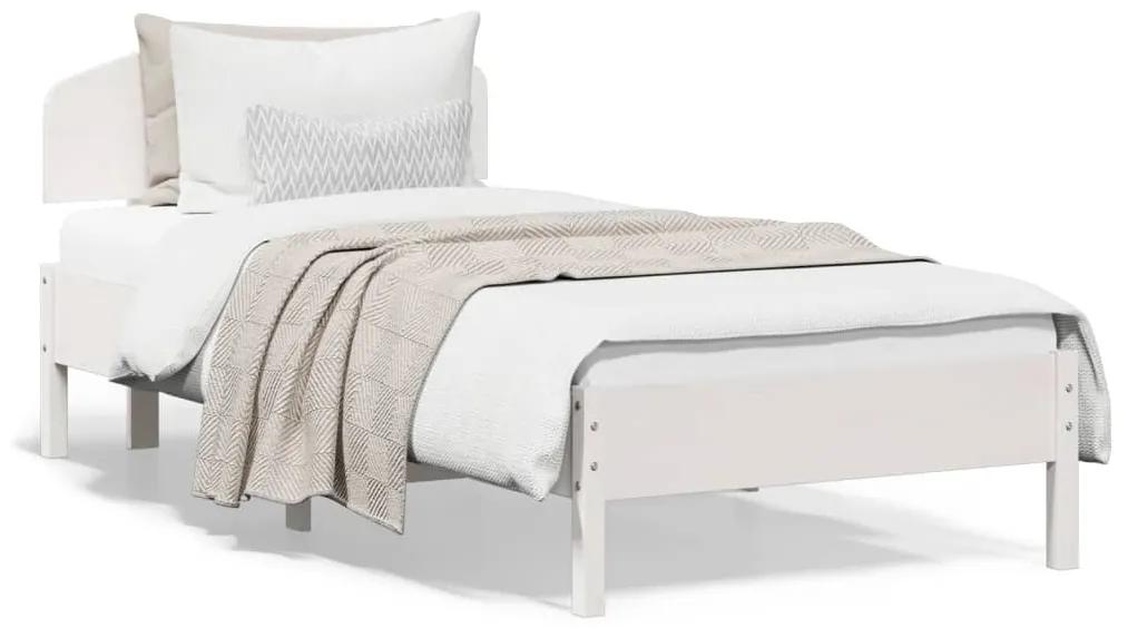 3207218 vidaXL Cadru de pat cu tăblie, alb, 100x200 cm, lemn masiv pin