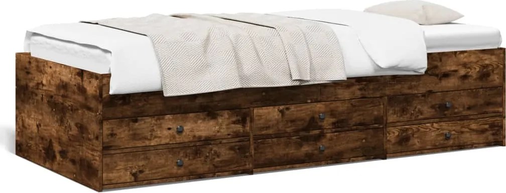 vidaXL Pat de zi cu sertare fără saltea, stejar fumuriu, 75x190 cm