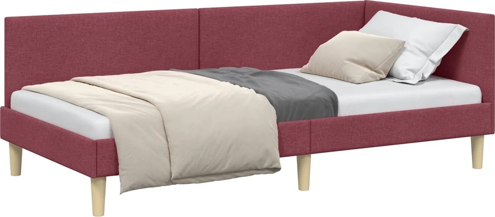 vidaXL Cadru de pat colțar Roșu Vin 90 cm x 190 cm Țesătură și placaj