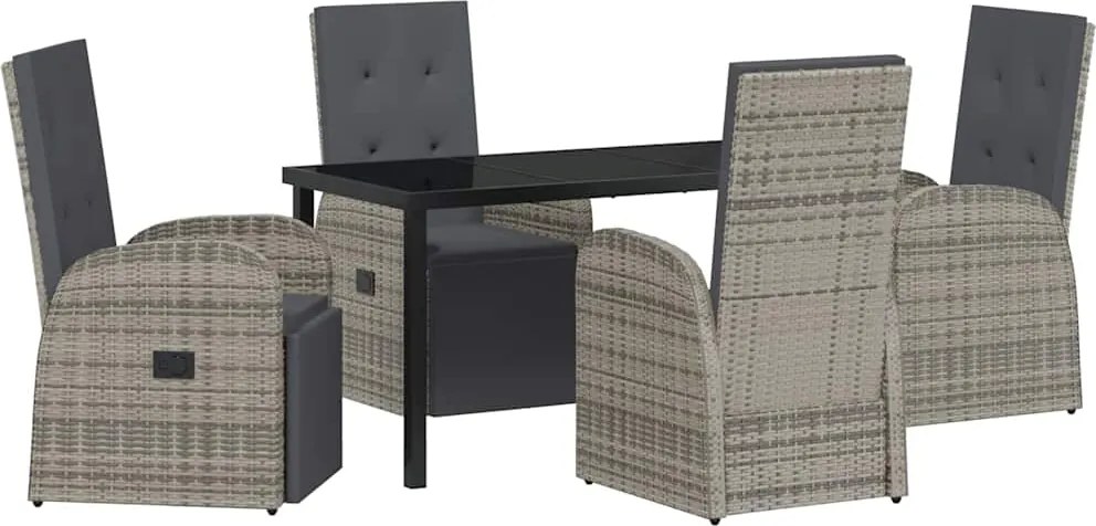 vidaXL Set de masă pentru grădină cu pernă 5 pcs Gri poliratan