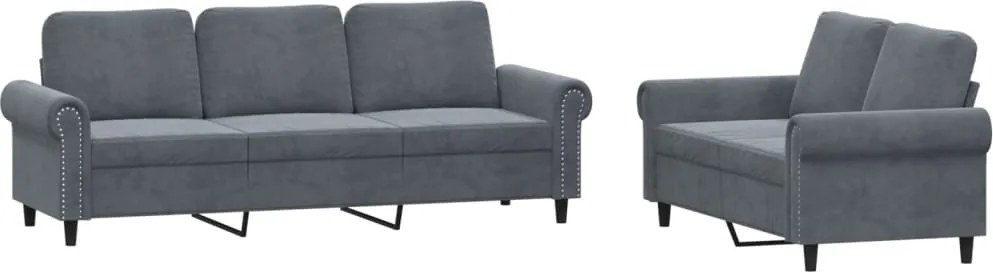 vidaXL Set de canapele cu perne, 2 piese, gri închis, catifea