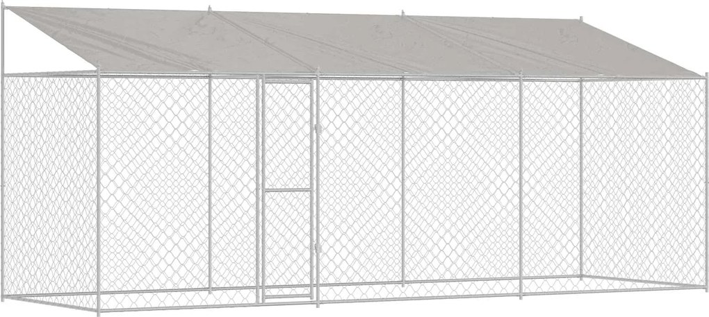 vidaXL Cușcă pentru câini cu acoperiș Argintiu 600 x 200 x 256 cm