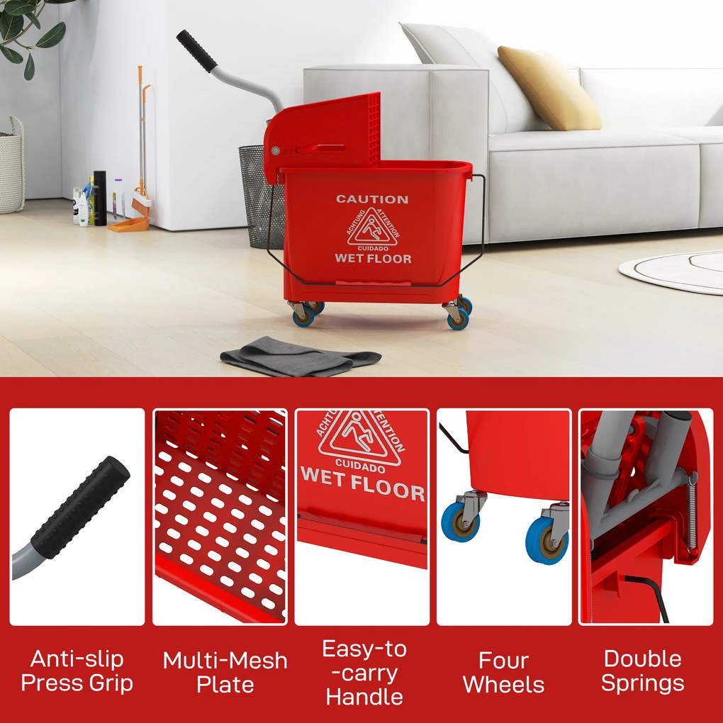 HOMCOM Găleată Mop 20L pe Roți, cu Panou de Separare a Apei - Albastru | Aosom Romania