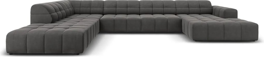 Coltar panoramic stanga 7 locuri, Jennifer-51, Micadoni Home, 364x262x70 cm, catifea, gri