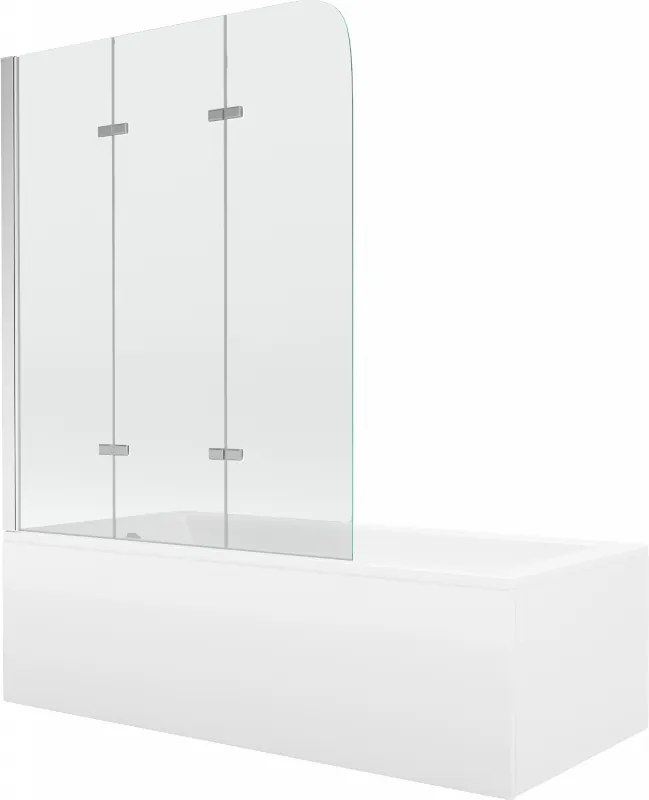 Mexen Cubik cadă dreptunghiulară 150 x 70 cm cu carcasă și paravan cu 3 panouri de 120 cm, transparent, crom