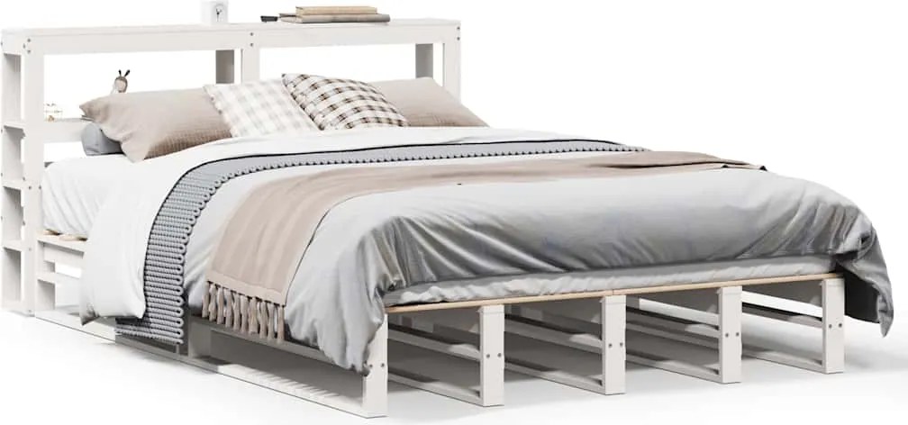 vidaXL Cadru de pat fără saltea, alb, 120x200 cm, lemn masiv pin