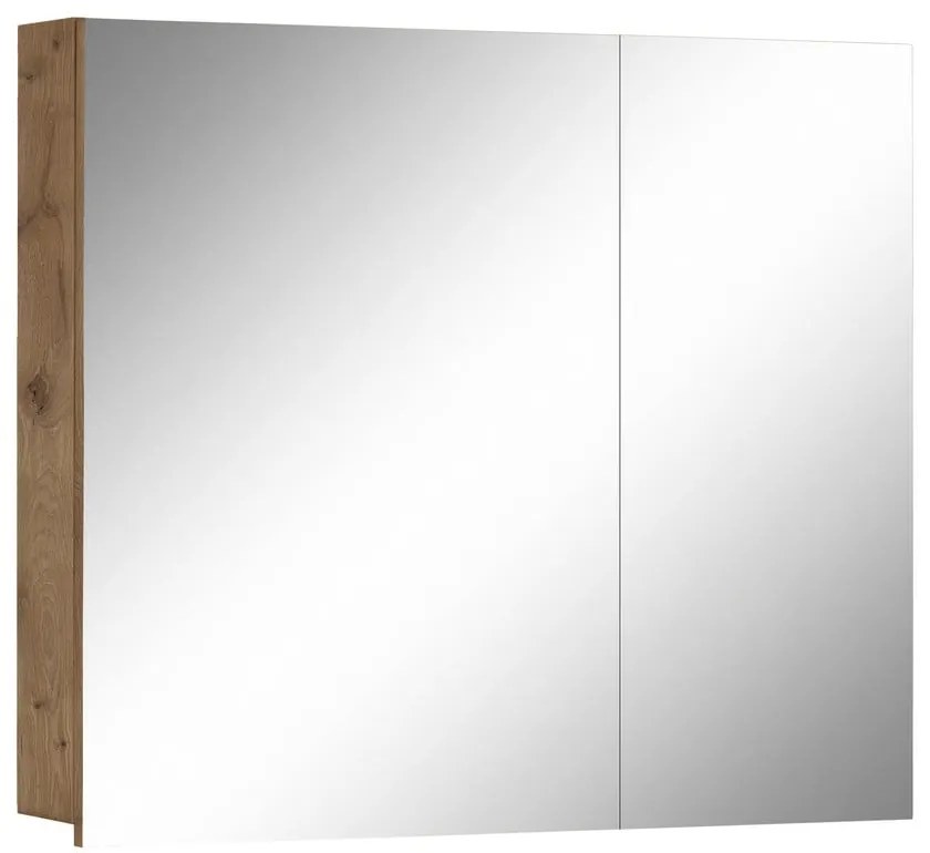 Dulap de baie în culoare naturală suspendat/cu oglindă cu aspect de lemn de stejar 80x70 cm Wisla – Støraa