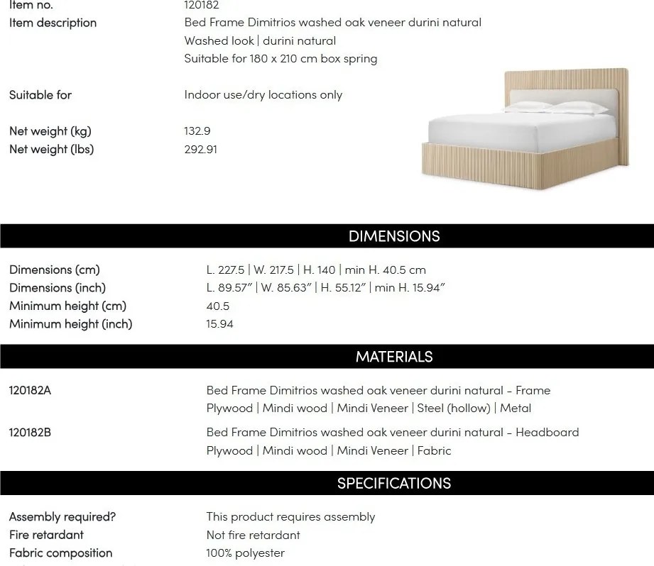 Pat dublu design LUX Dimitrios 180x210cm, stejar albit