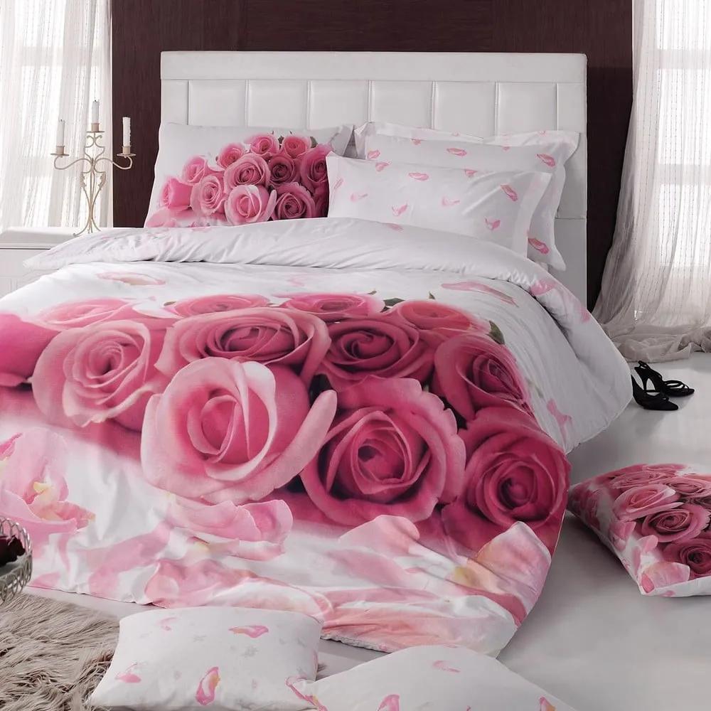 Lenjerie de pat cu cearșaf din bumbac Darling, 200 x 220 cm, roz
