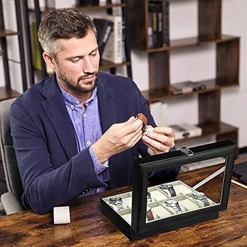 Cutie pentru ceasuri de mana, Songmics, Negru, 30x20x8.5 cm