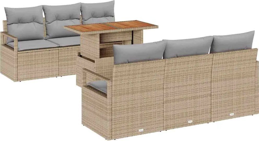 vidaXL Set de canapele pentru grădină 7 pcs Bej Rattan poli