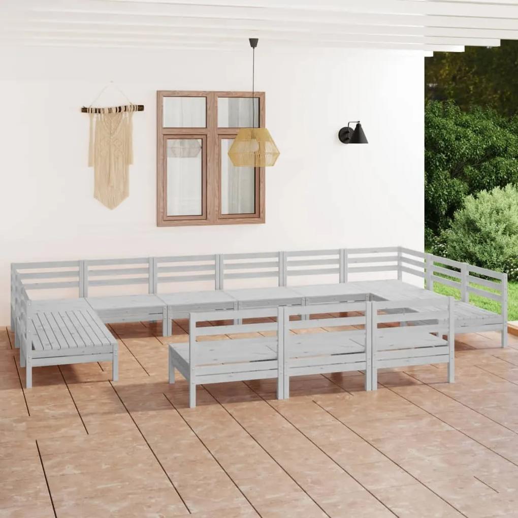 3083465 vidaXL Set mobilier de grădină, 13 piese, alb, lemn masiv de pin