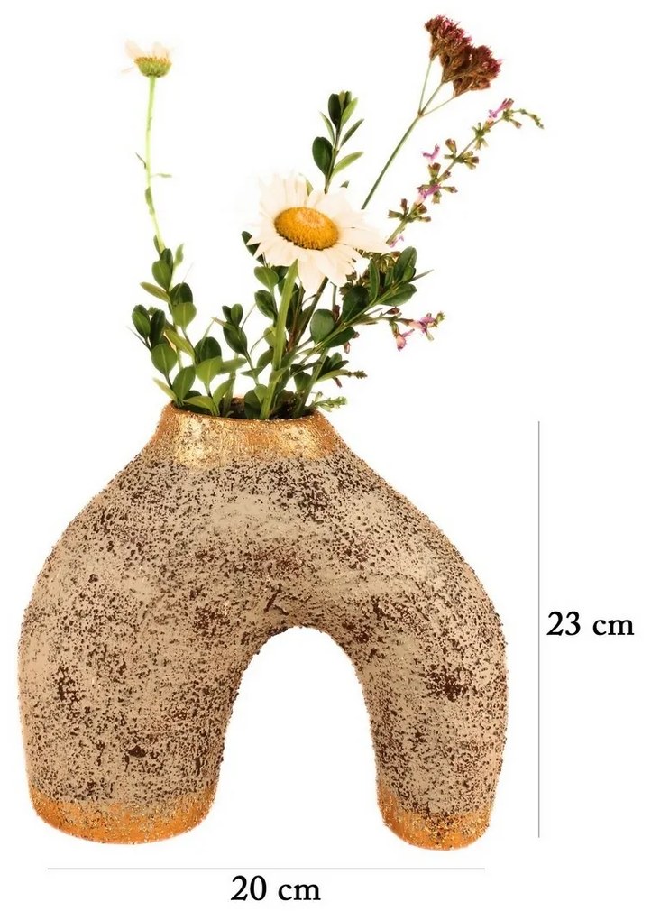 Vaza ceramică YL626 Arkina, bej/auriu