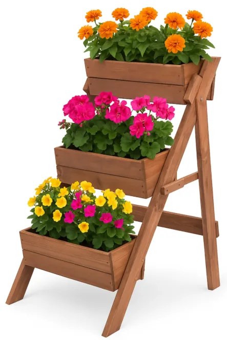 Suport de flori din lemn Vas de flori cu 3 niveluri din lemn natural