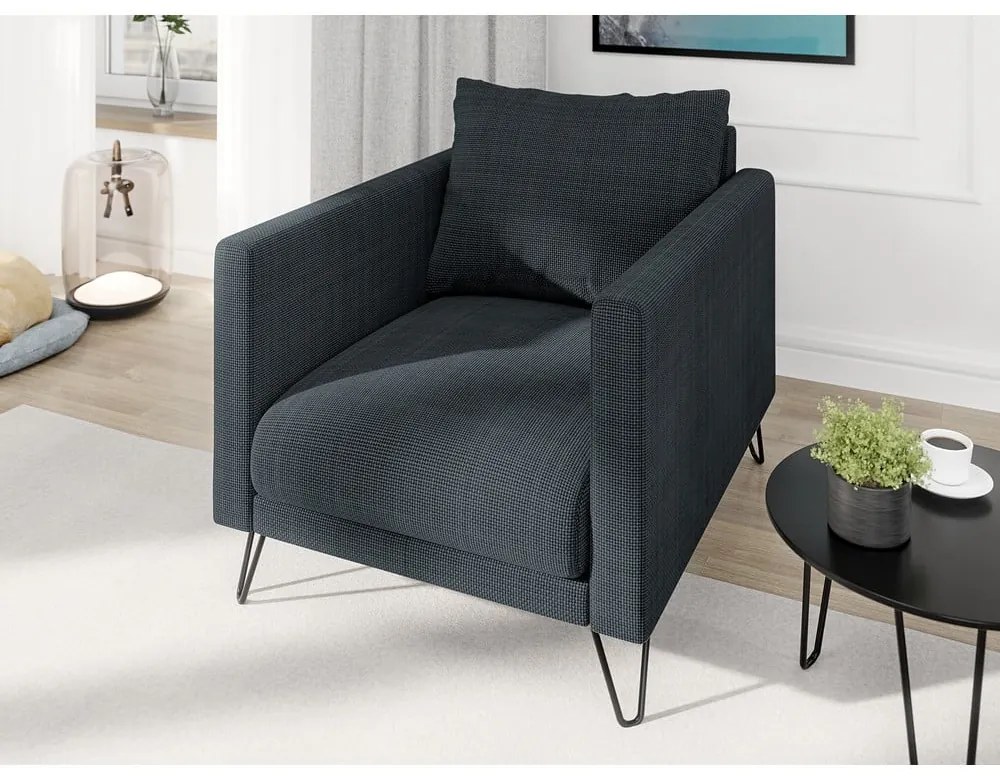 Fotoliu gri închis cu tapițerie din chenille Freya – Ropez