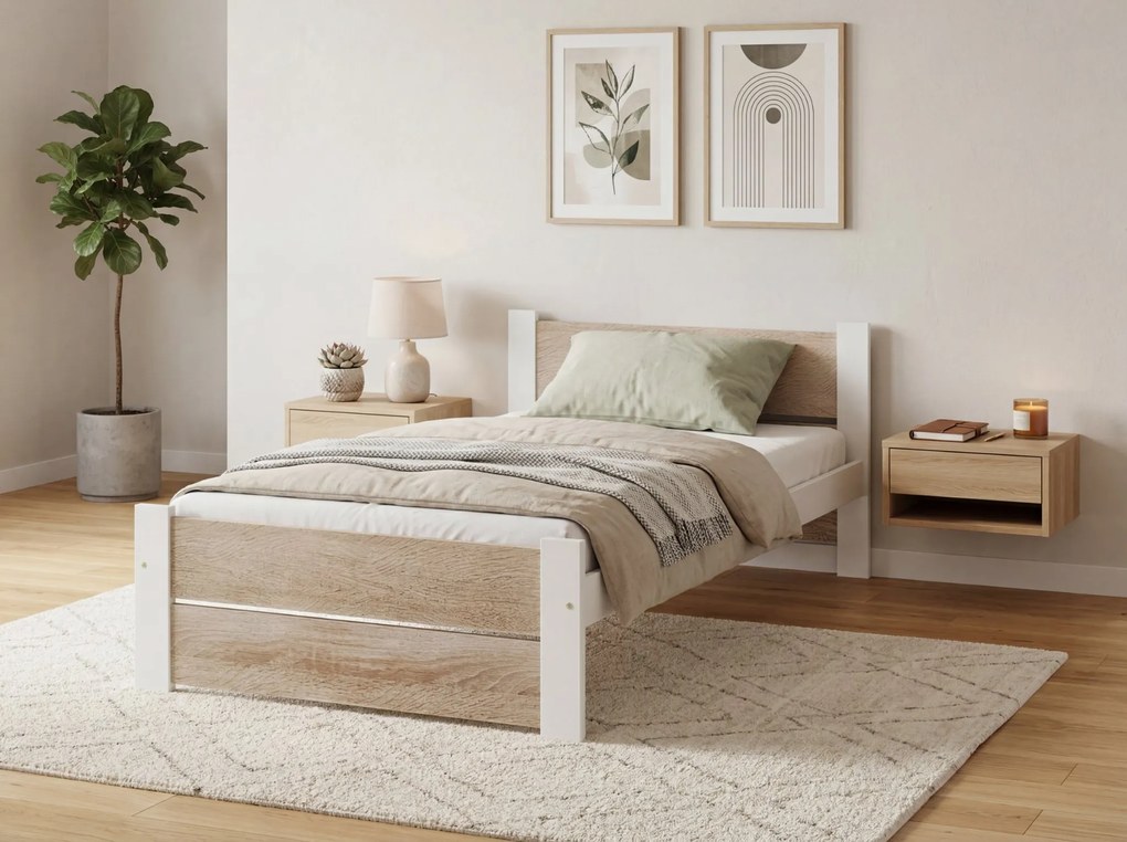 Pat IKAROS DOUBLE 80 x 200 cm, alb/dub sonoma Saltele: Fara saltea, Somiera pat: Cu lamele drepte
