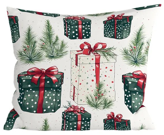 Set de 2 huse decorative pentru perna CHRISTMAS PRESENT 45x45 cm, crem
