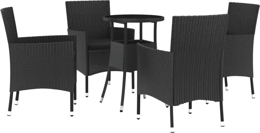 vidaXL Set bistro de grădină cu perne, 5 piese, negru, poliratan