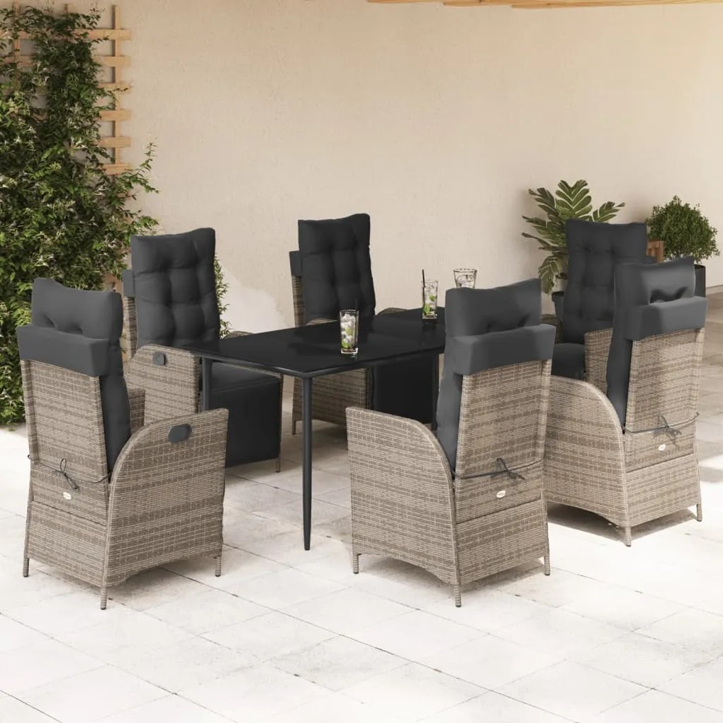 vidaXL Set mobilier de grădină cu perne, 7 piese, gri, poliratan