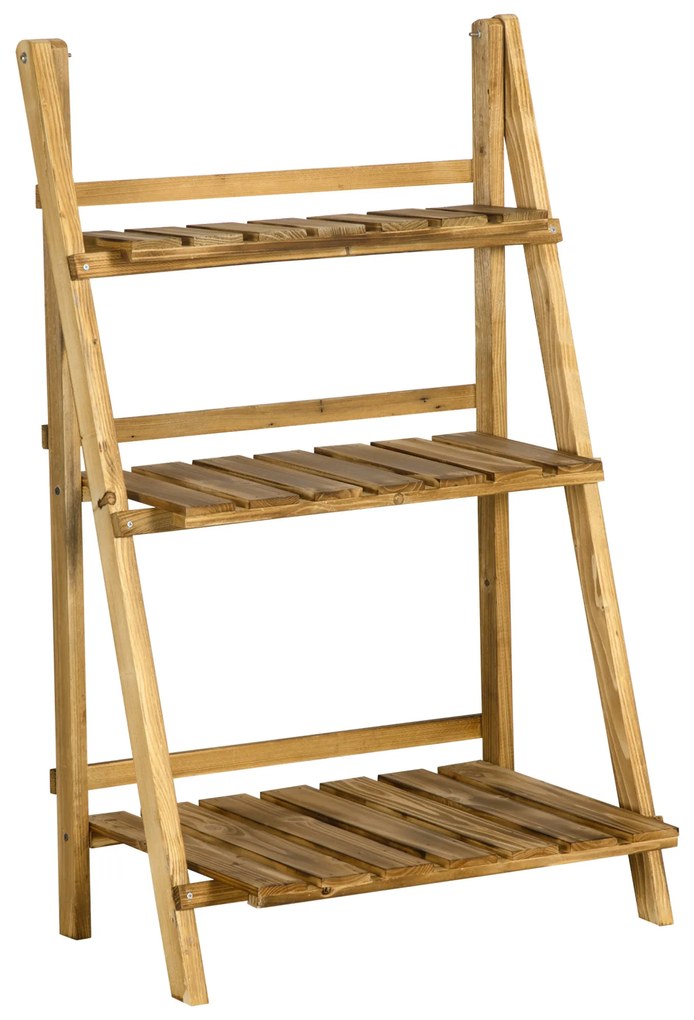 Outsunny Etajeră pentru plante în lemn formă piramidală, eșafodaj pliabil cu 3 rafturi 60 x 37 x 93 cm maro | Aosom Romania