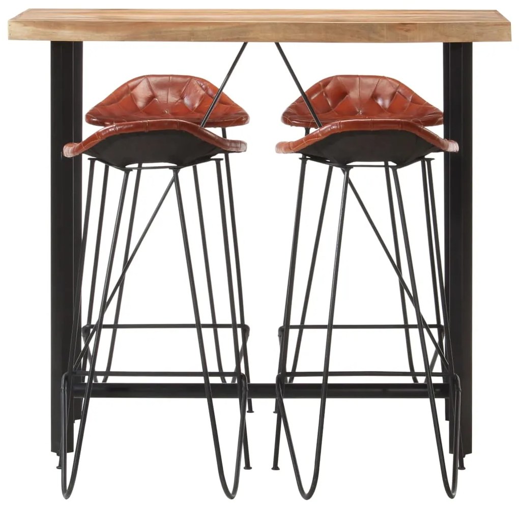 278763 vidaXL Set mobilier de bar, 5 piese, lemn de sheesham & piele naturală