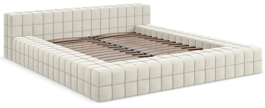 Pat matrimonial crem tapițat cu somieră 140x200 cm Akela – Makamii