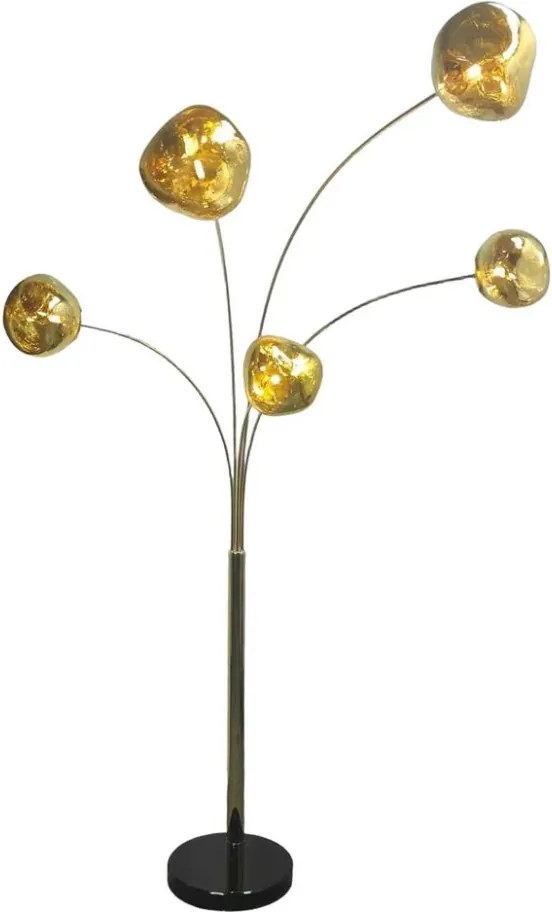 Lampa de podea moderna cu 5 globuri sticla aurie LIQUID DIAMOND