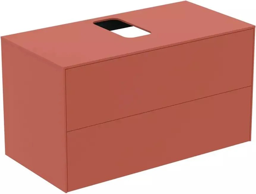 Dulap baza suspendat Ideal Standard Atelier Conca rosu - oranj mat 2 sertare si blat cu decupaj central 100 cm