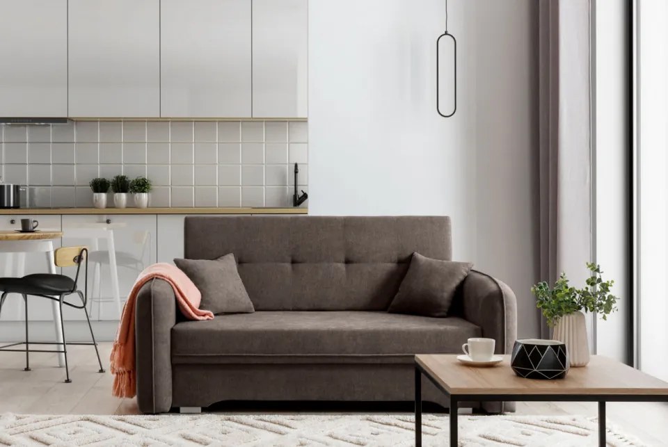 Canapea tapitata, extensibila, cu spatiu pentru depozitare, 155x75x105 cm, Laine 01, Eltap (Culoare: Galben / Poco 50)