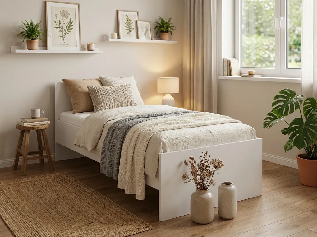 Pat ELISA 90 x 200 cm, alba Saltele: Cu saltele Coco Maxi 20 cm, Somiera pat: Cu lamele drepte