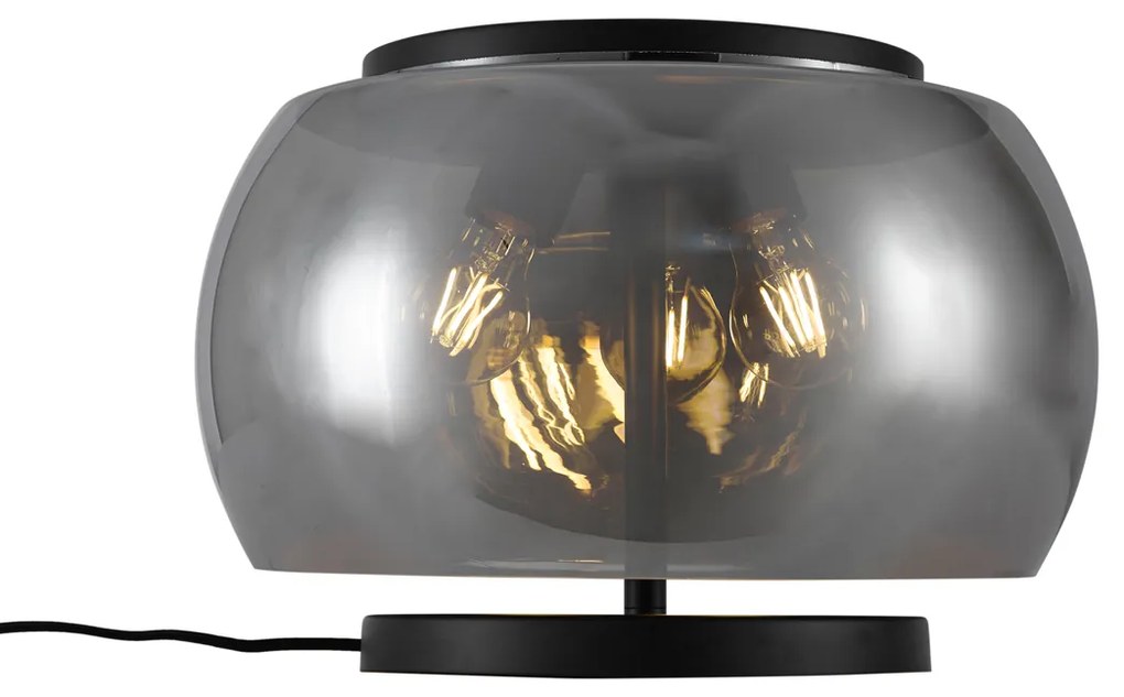 Lampă de masă de design neagră cu sticlă fumurie cu 3 lumini - Bino